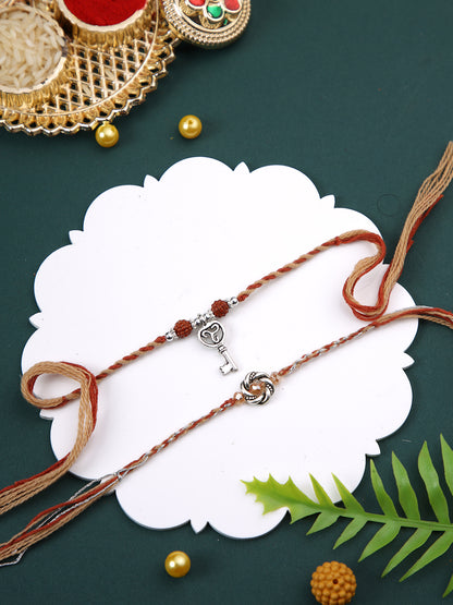 Divine Rudraksh & Floral Beaded Set of 2 Rakhi