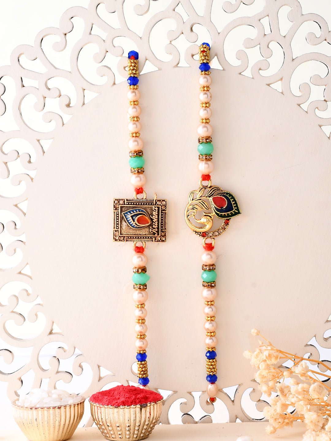 Set of 2 Krishna Feather Metal work Rakhi