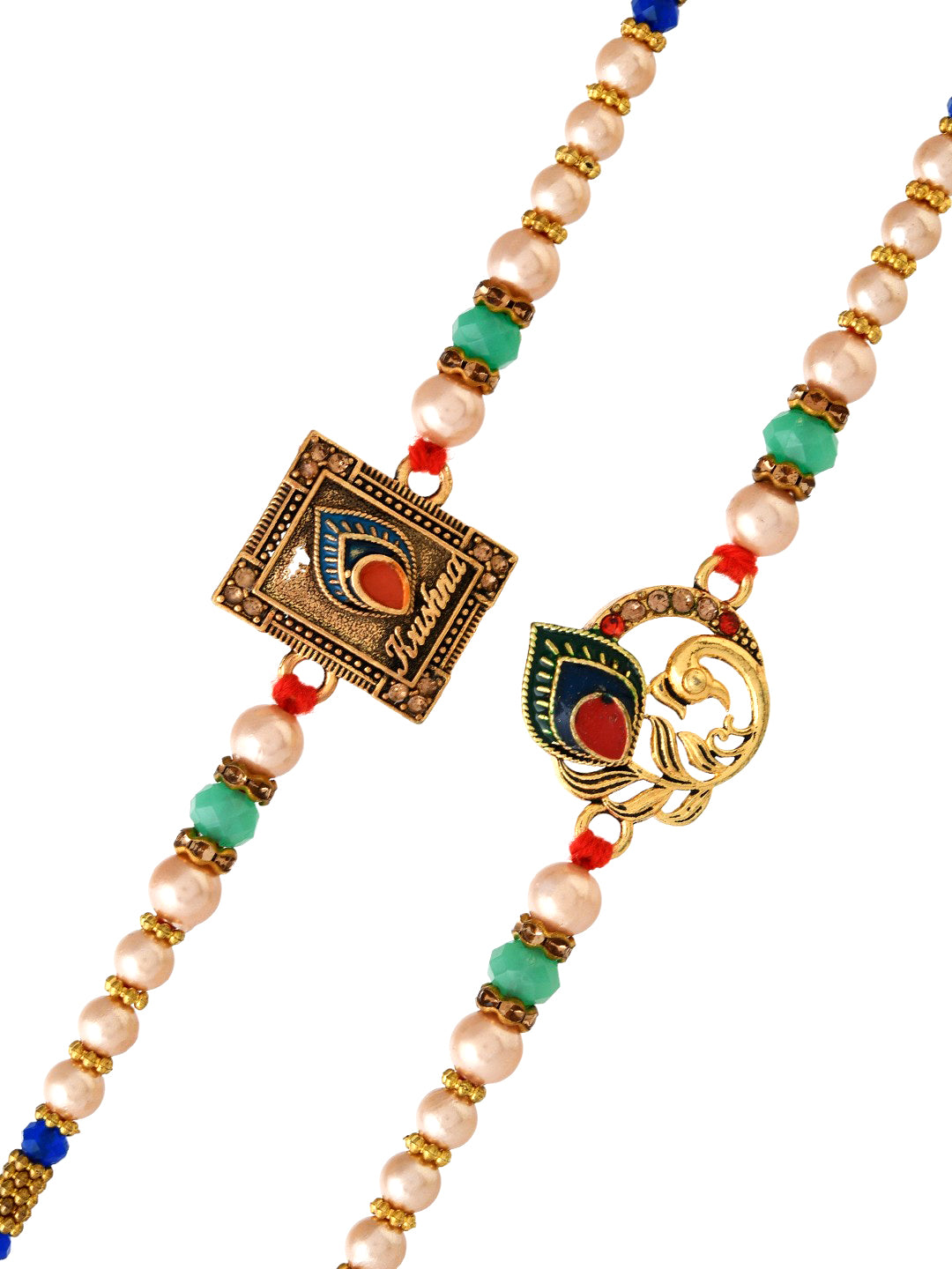 Set of 2 Krishna Feather Metal work Rakhi