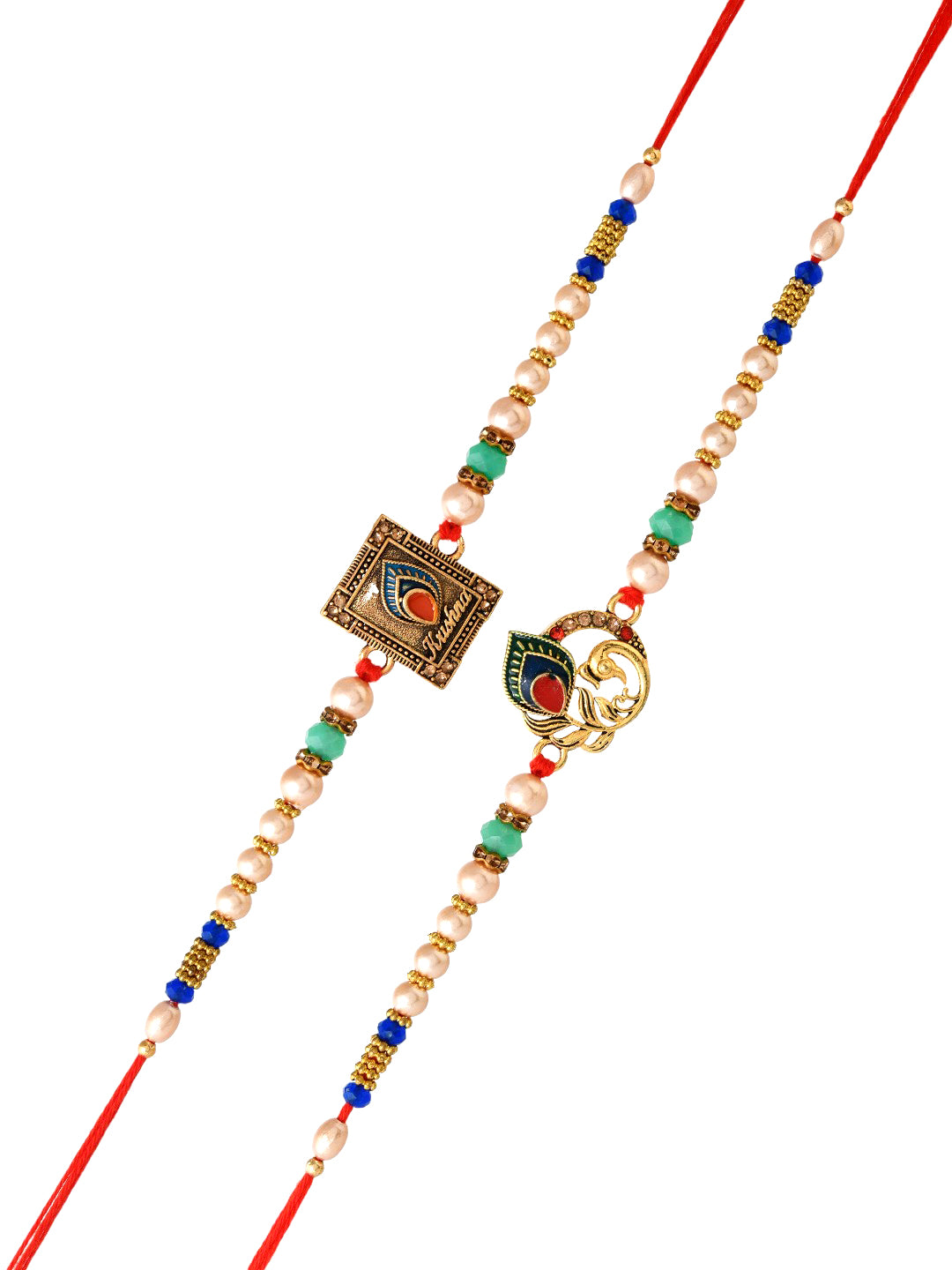 Set of 2 Krishna Feather Metal work Rakhi