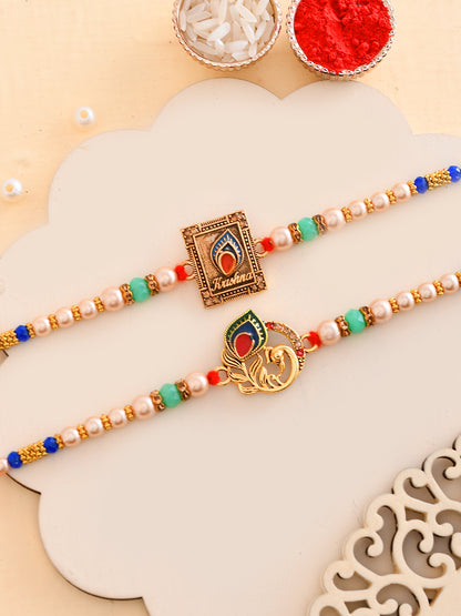 Set of 2 Krishna Feather Metal work Rakhi