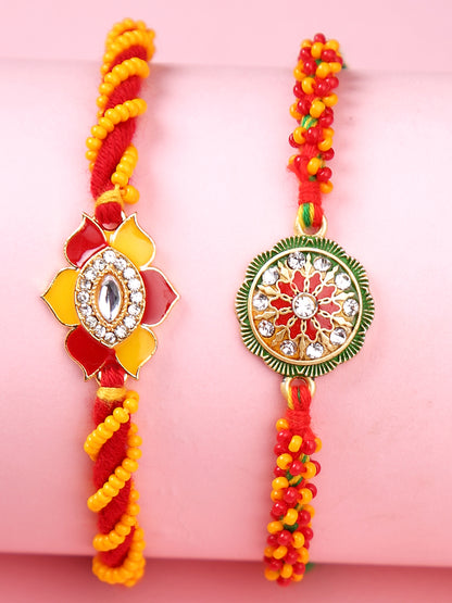 Set of 2 Multicolor Floral Designed Rakhi