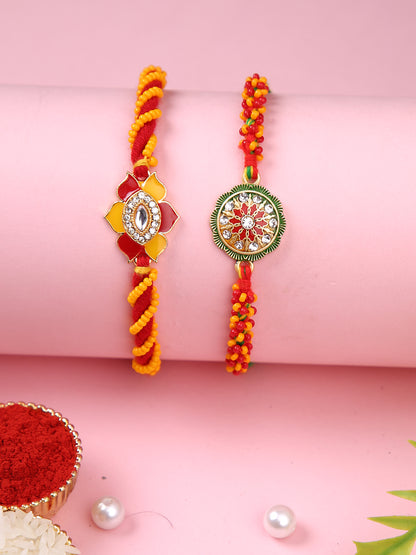 Set of 2 Multicolor Floral Designed Rakhi