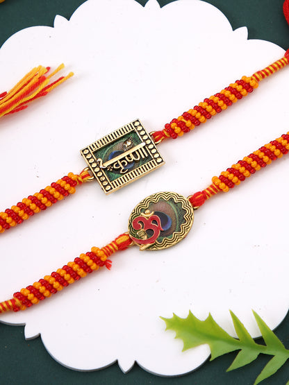 Om & Krishna Enameled Set of 2 Rakhi