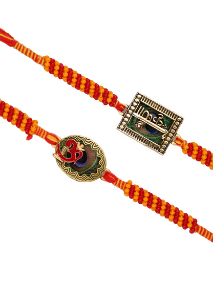 Om & Krishna Enameled Set of 2 Rakhi