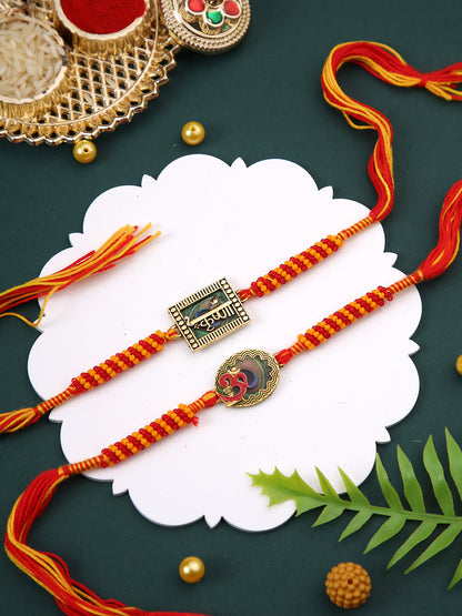 Om & Krishna Enameled Set of 2 Rakhi