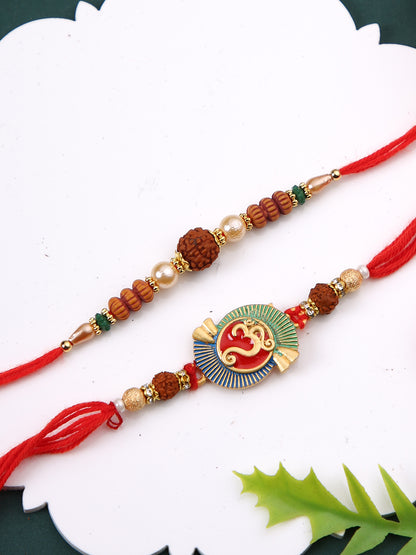 Divine Rudraksh & Om Beaded Set of 2 Rakhi