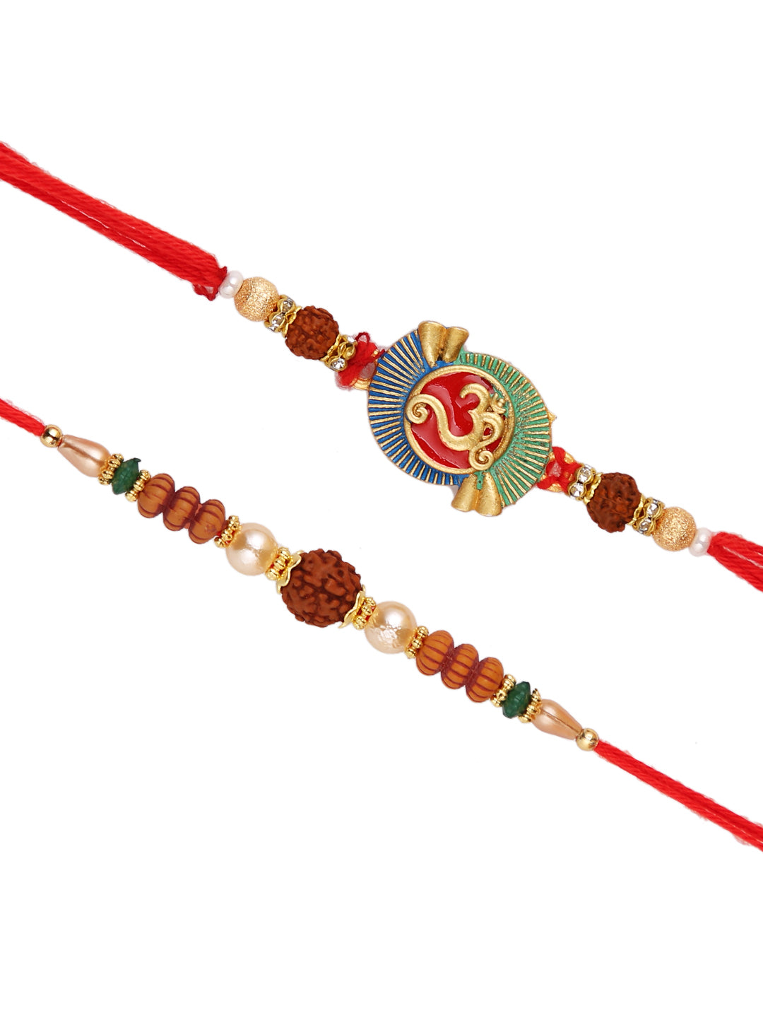Divine Rudraksh & Om Beaded Set of 2 Rakhi