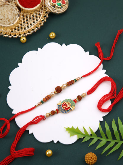 Divine Rudraksh & Om Beaded Set of 2 Rakhi