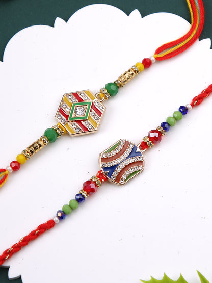 Multicolored Enameled Set of 2 Rakhi