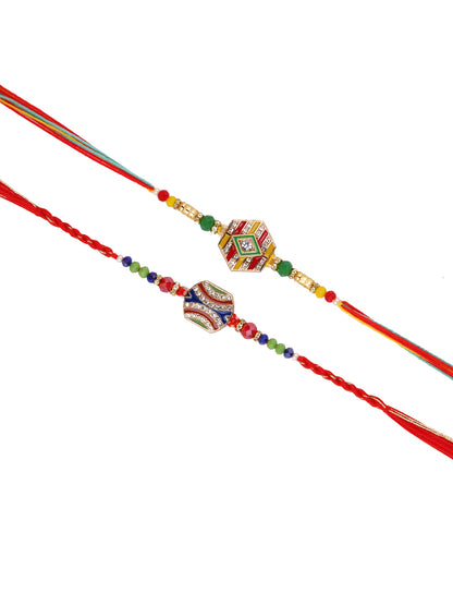 Multicolored Enameled Set of 2 Rakhi