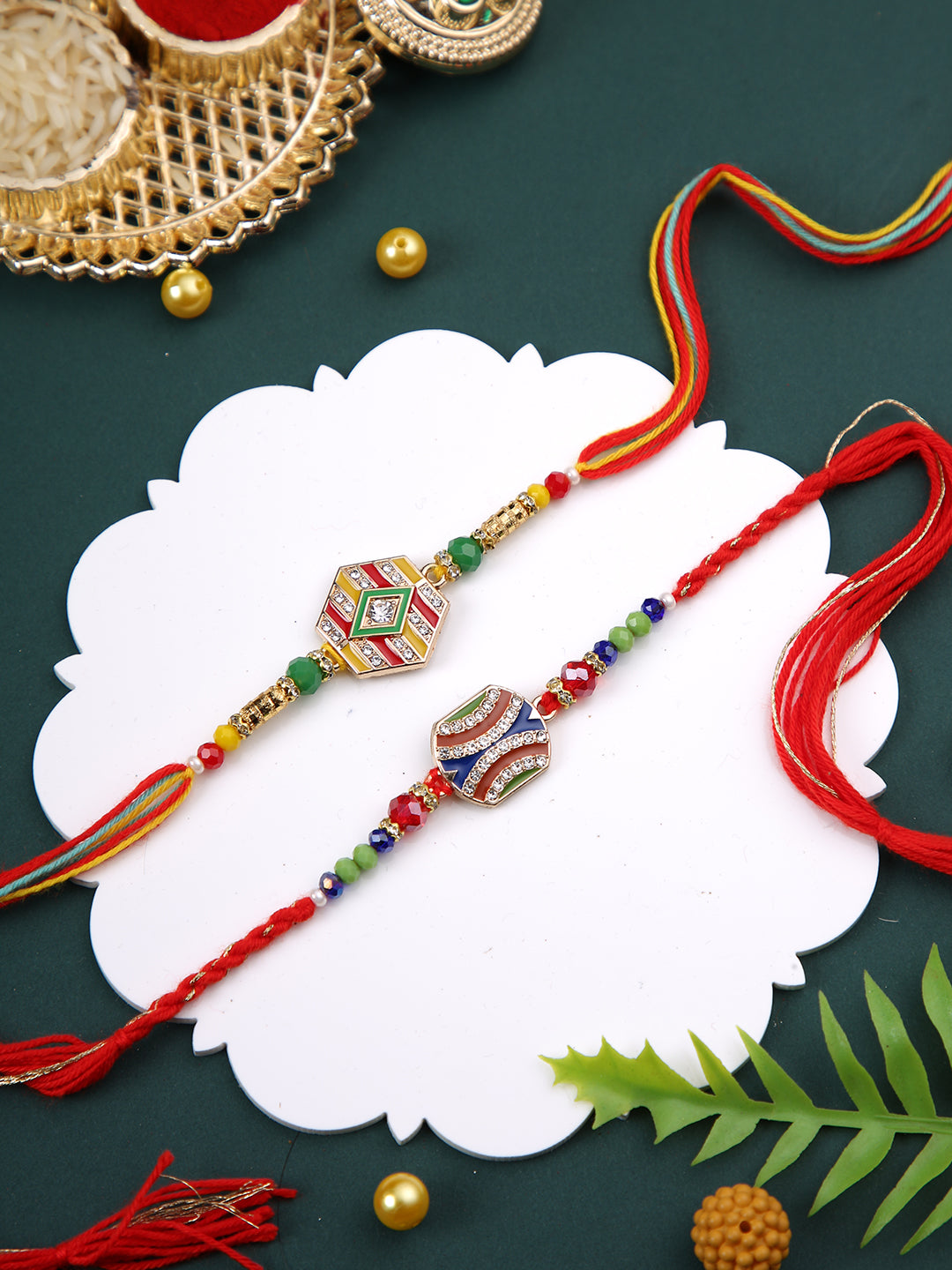 Multicolored Enameled Set of 2 Rakhi