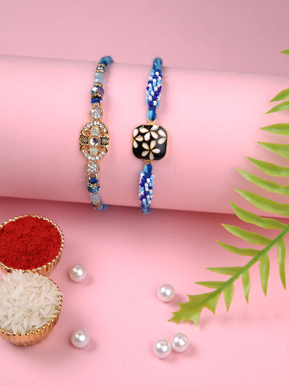 Floral Designed Stone Work Set of 2 Rakhi