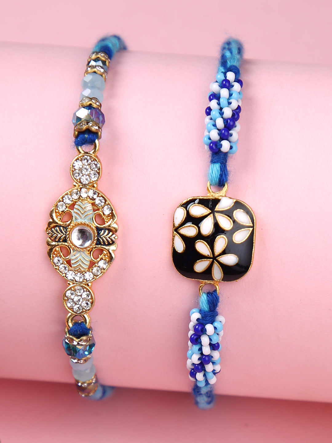 Floral Designed Stone Work Set of 2 Rakhi