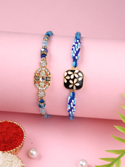 Floral Designed Stone Work Set of 2 Rakhi
