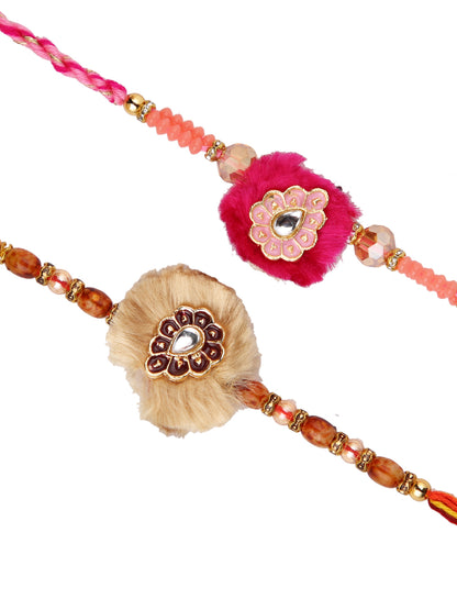 Set of 2 Pink & Cream Stone Work Rakhi