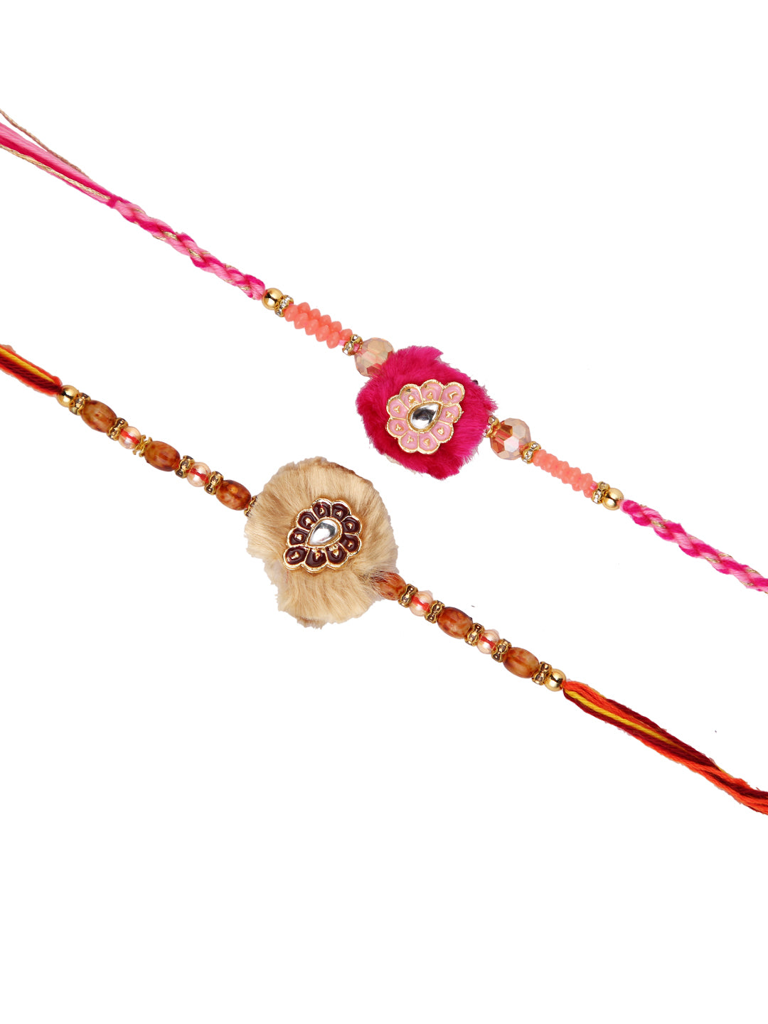 Set of 2 Pink & Cream Stone Work Rakhi