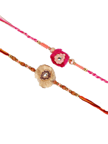 Set of 2 Pink & Cream Stone Work Rakhi