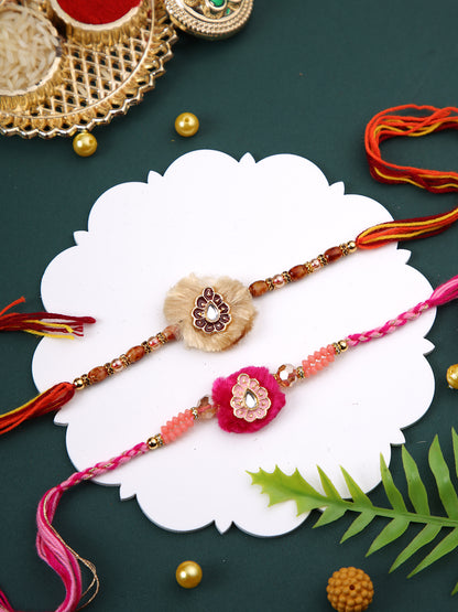 Set of 2 Pink & Cream Stone Work Rakhi
