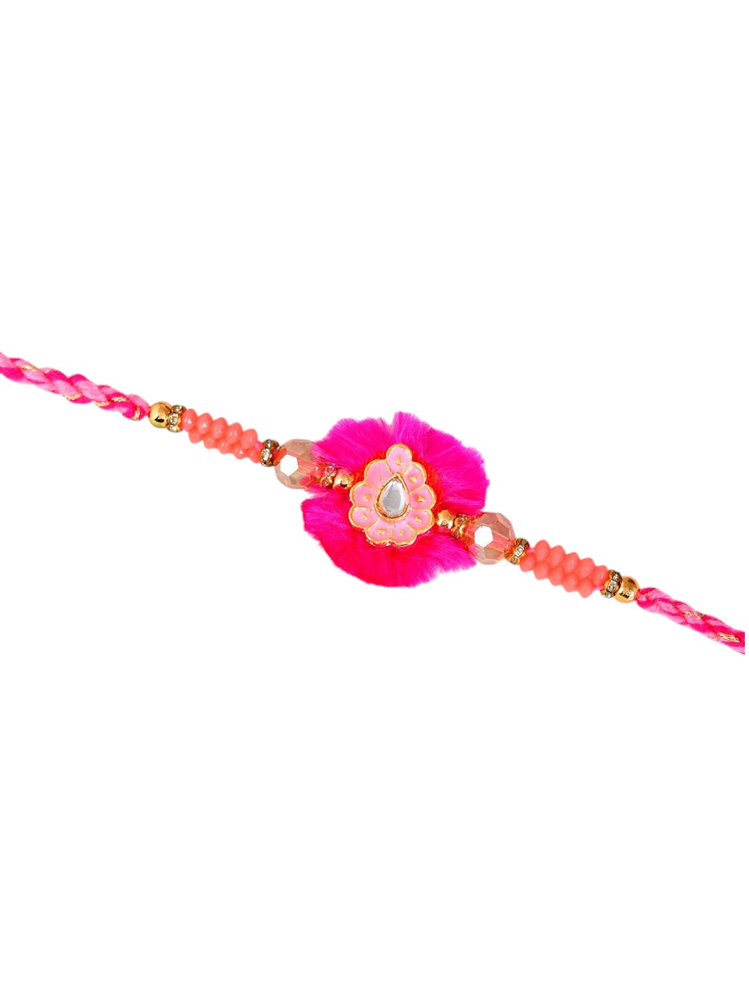 Pink Fancy Rakhi with Stones & Floral Design
