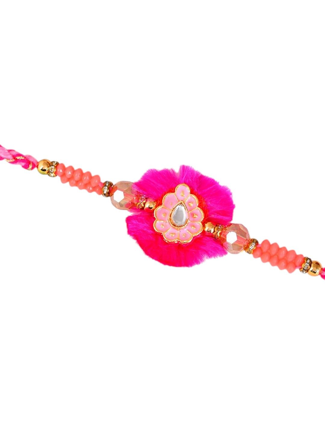 Pink Fancy Rakhi with Stones & Floral Design