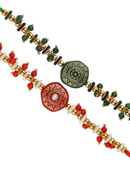 Set of 2 Green & Red Beaded Rakhi