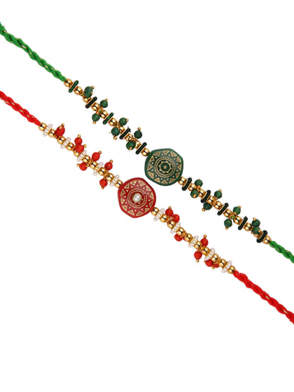 Set of 2 Green & Red Beaded Rakhi