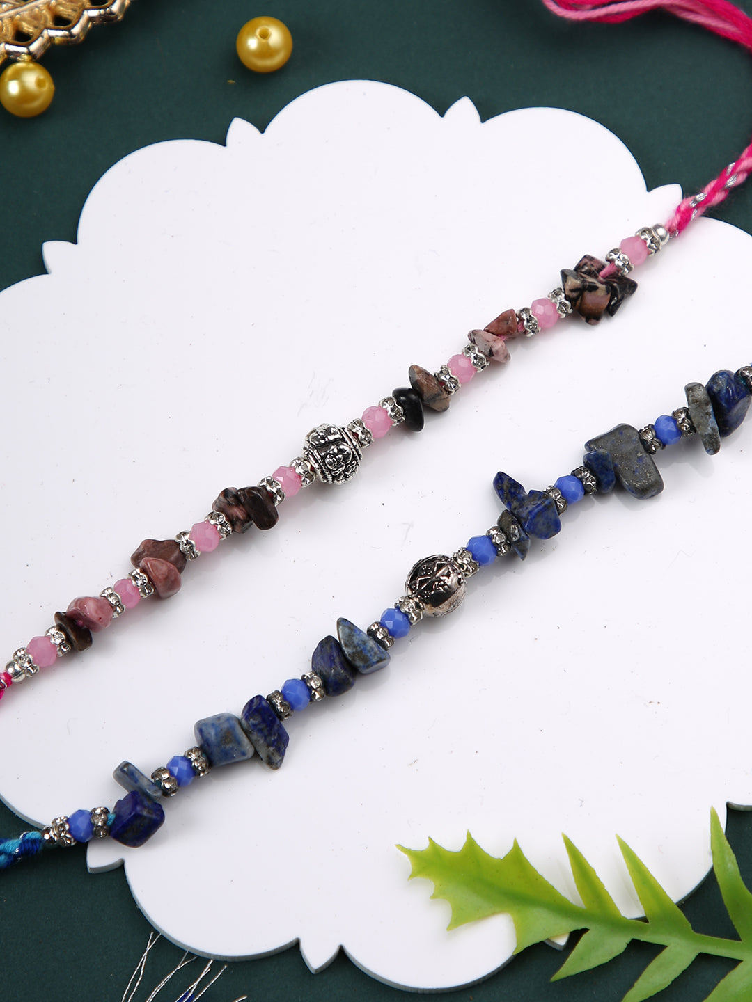 Pink & Blue Stone Work Set of 2 Rakhi