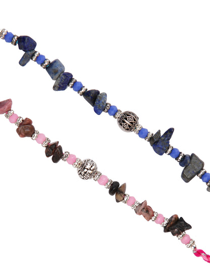Pink & Blue Stone Work Set of 2 Rakhi