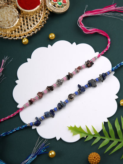 Pink & Blue Stone Work Set of 2 Rakhi