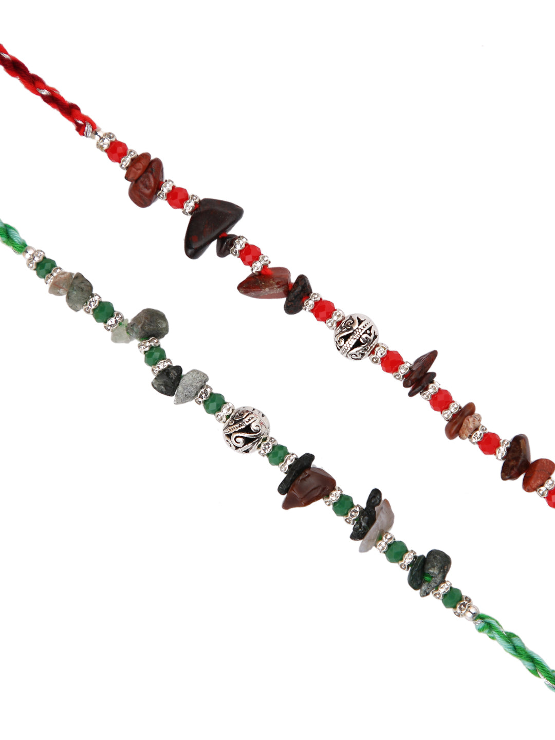 Red & Green Stone Work Set of 2 Rakhi