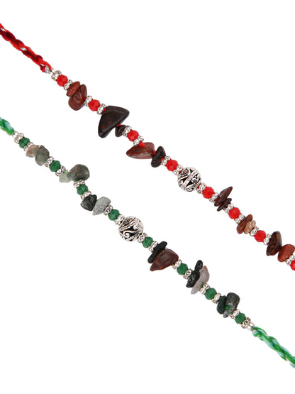 Red & Green Stone Work Set of 2 Rakhi