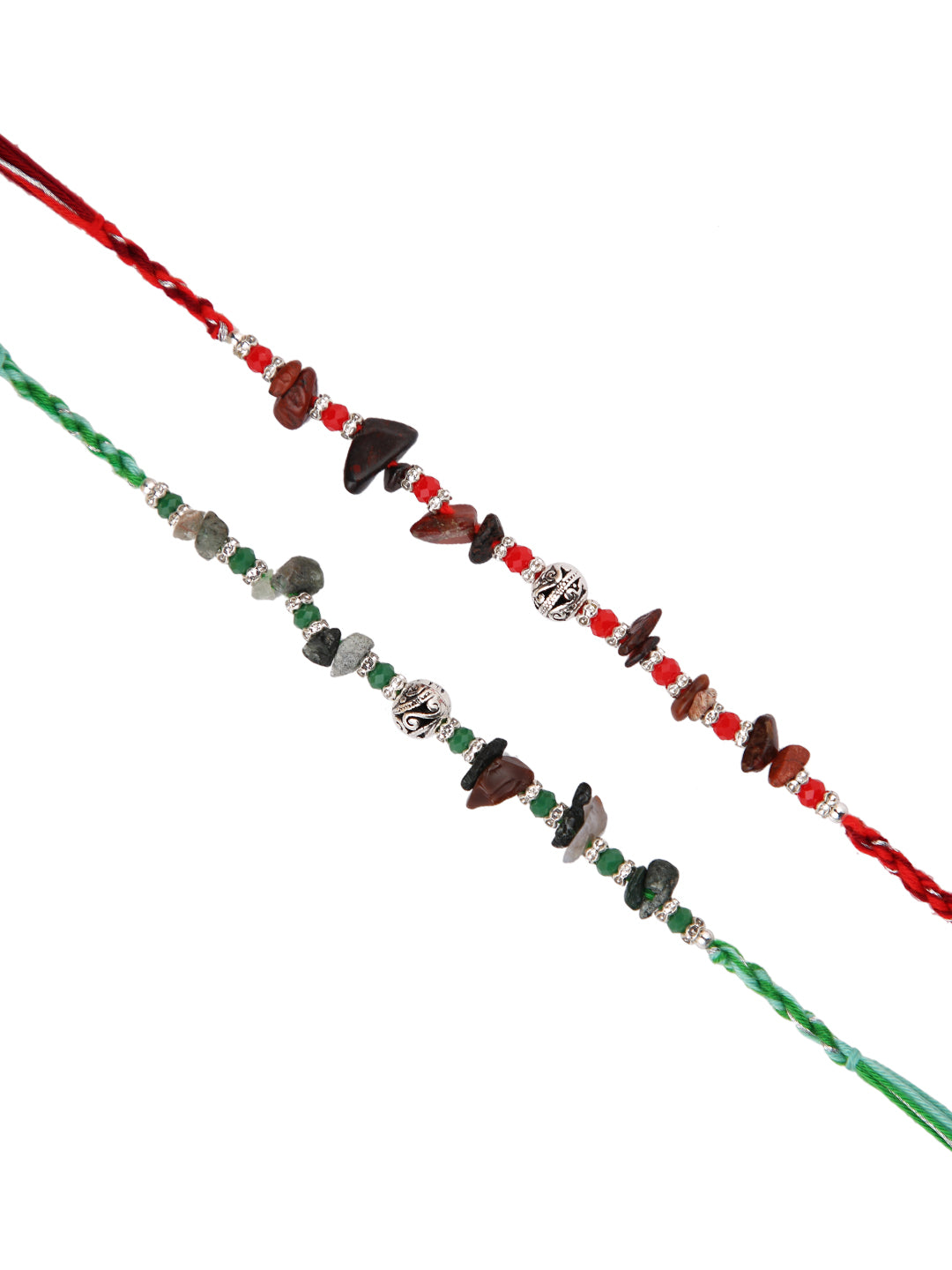 Red & Green Stone Work Set of 2 Rakhi