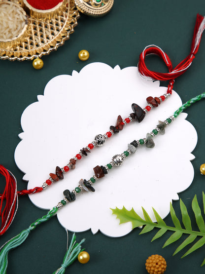 Red & Green Stone Work Set of 2 Rakhi
