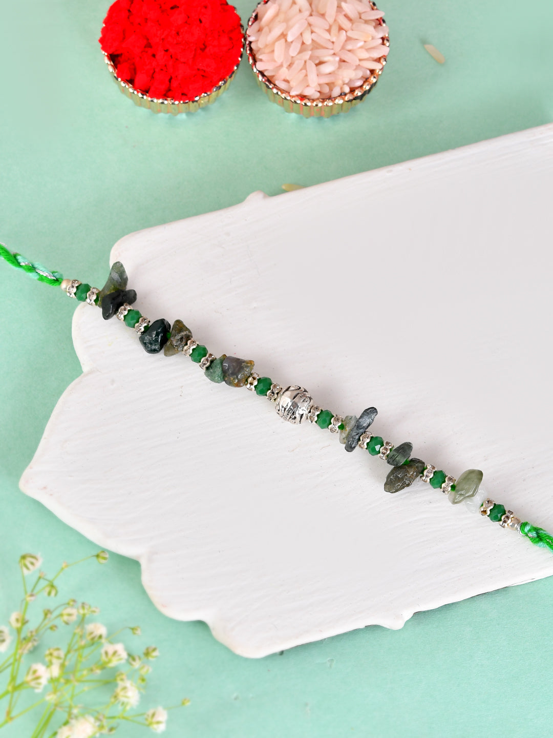 Green Crystal Rakhi with Natural Stone Accents