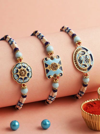 Royal Blue Enamel Rakhi Set of 3