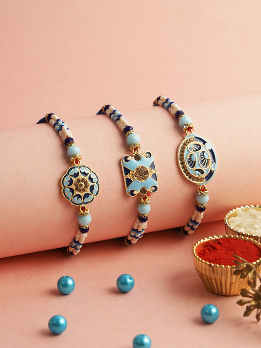 Royal Blue Enamel Rakhi Set of 3