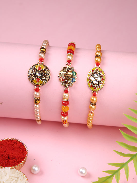Set of 3 Stone & Bead Work Rakhi