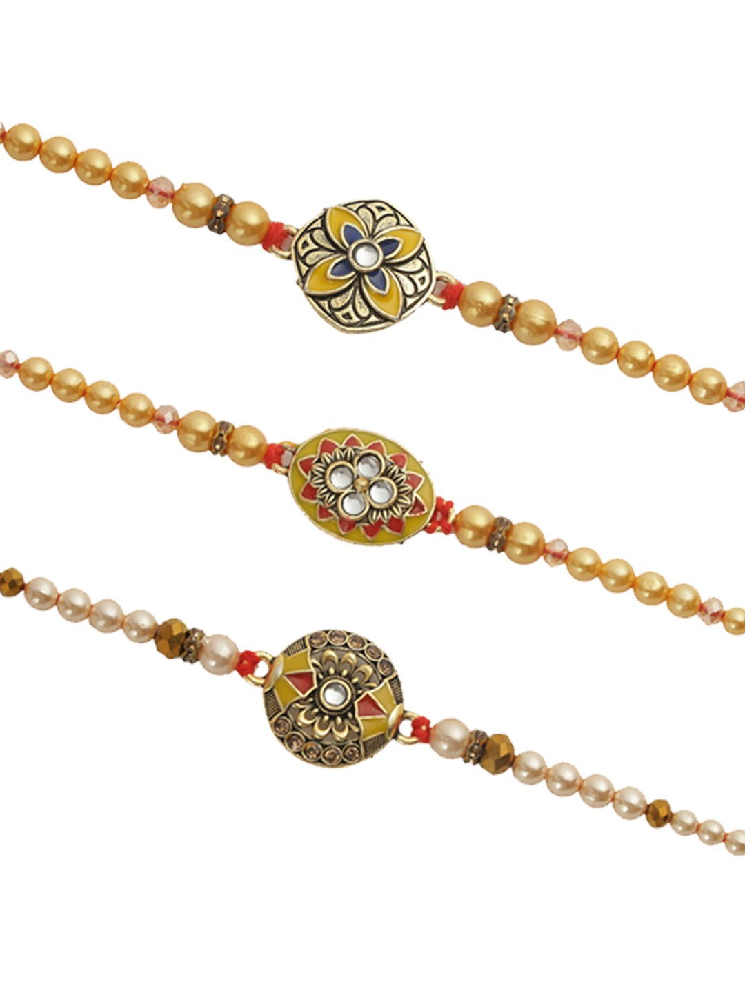 Ornate Gold Bead Set of 3 Rakhi