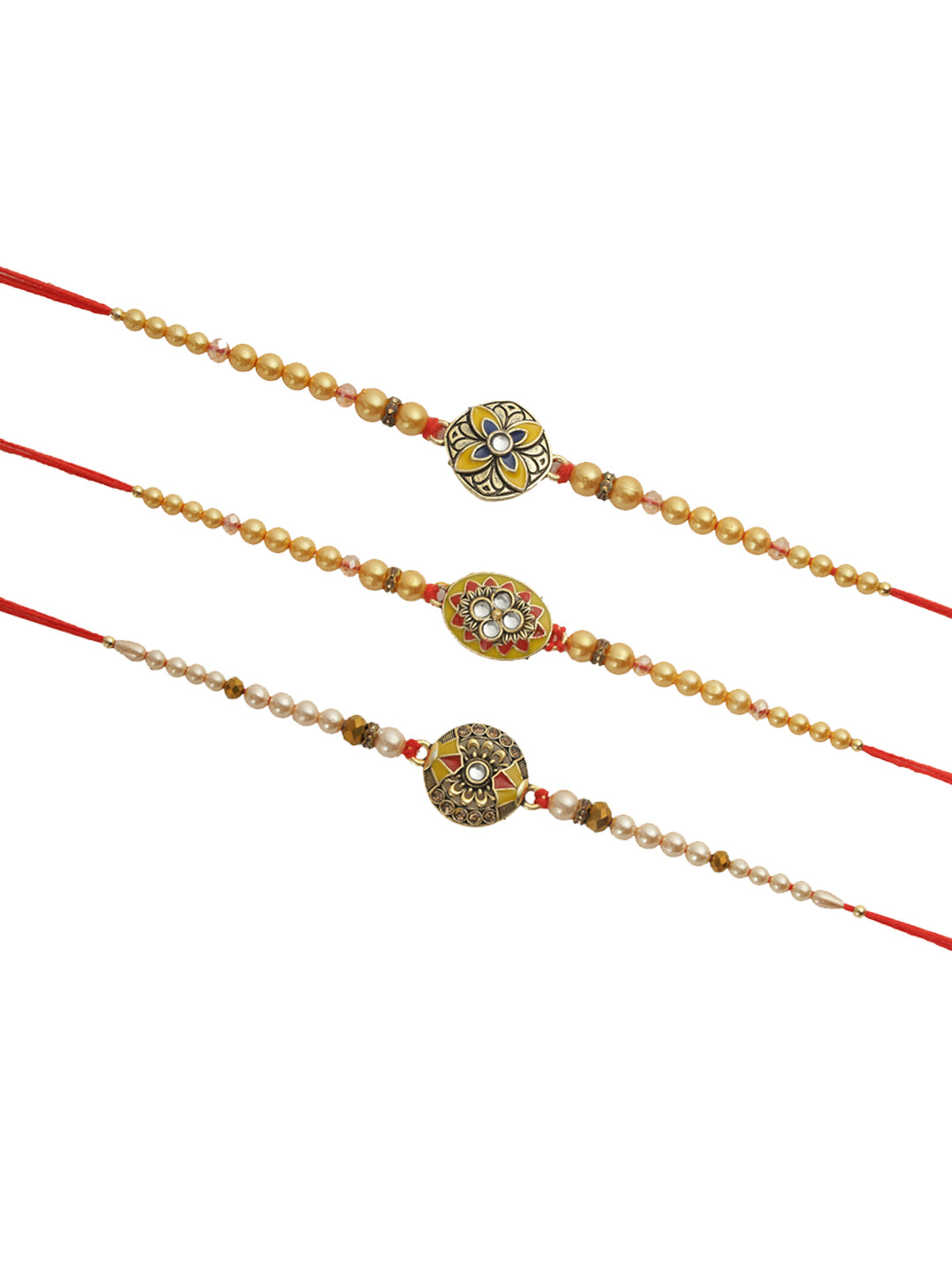 Ornate Gold Bead Set of 3 Rakhi