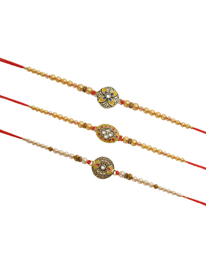 Ornate Gold Bead Set of 3 Rakhi