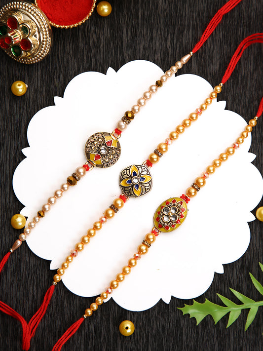 Ornate Gold Bead Set of 3 Rakhi