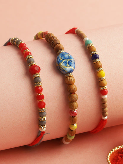 Multicolor Beads Set of 3 Rakhi
