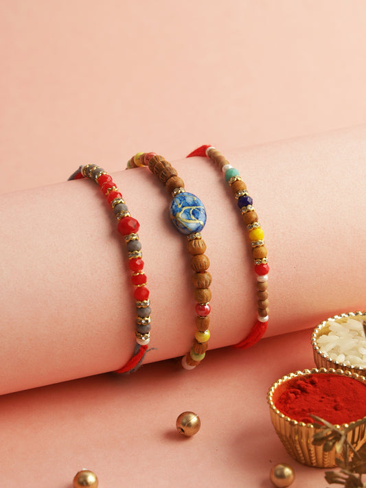 Multicolor Beads Set of 3 Rakhi