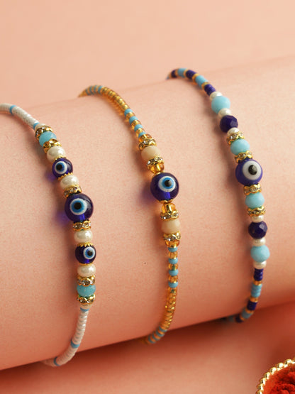 Turquoise Nazar Rakshak Rakhi Set of 3