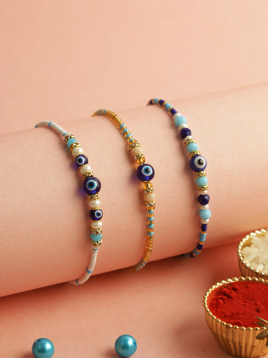 Turquoise Nazar Rakshak Rakhi Set of 3
