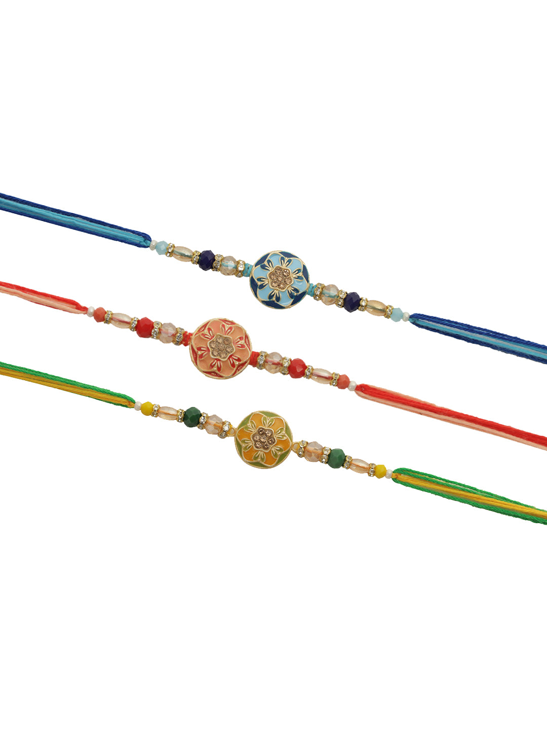 Floral Stoned Enameled Set of 3 Rakhi