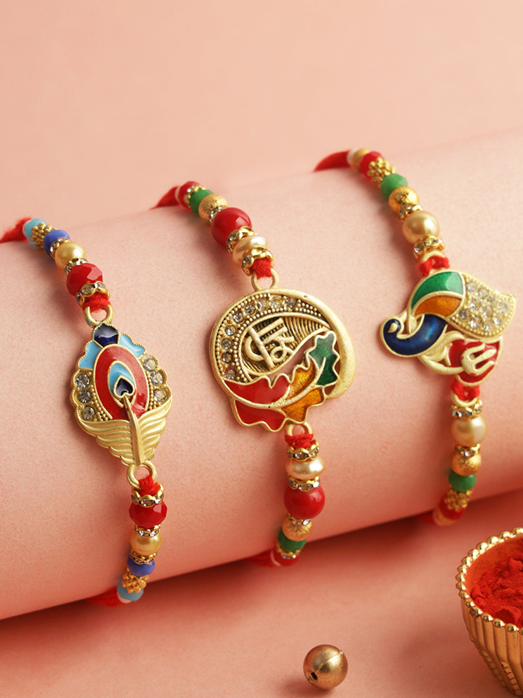 Set of 3 Multicolored Beaded Rakhi