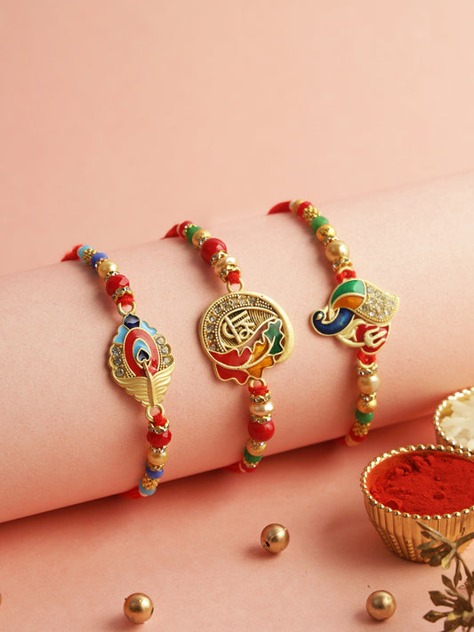 Set of 3 Multicolored Beaded Rakhi