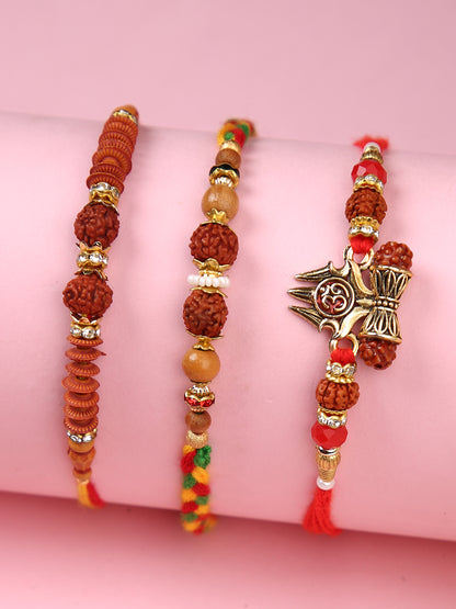 Set of 3 Divine Rudraksh with Multi Beaded & Multistranded Rakhi